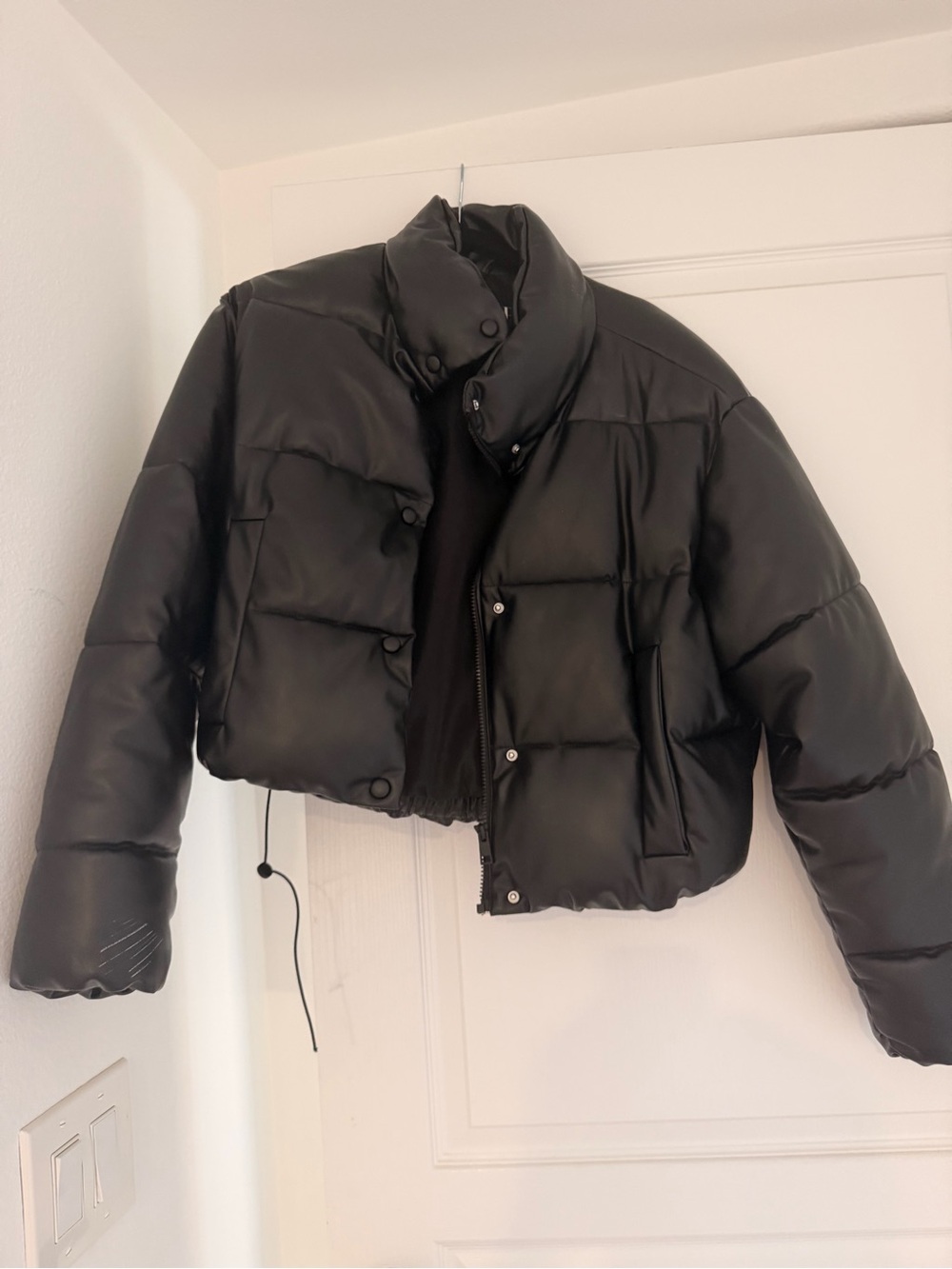 Zara Black Cropped Puffer Jacket with High Collar